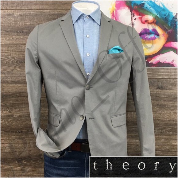 Theory Mens Blazer Sport Coat Two Button Casual Jacket Size 42R Slim Cotton Suit - Picture 1 of 14